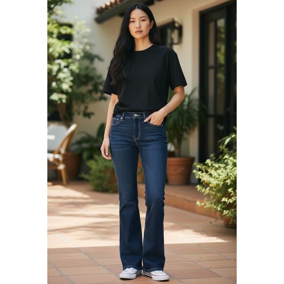 INC International Concepts Women Flare Leg Regular Fit Jeans Dark Blue Size 4 - Picture 1 of 11